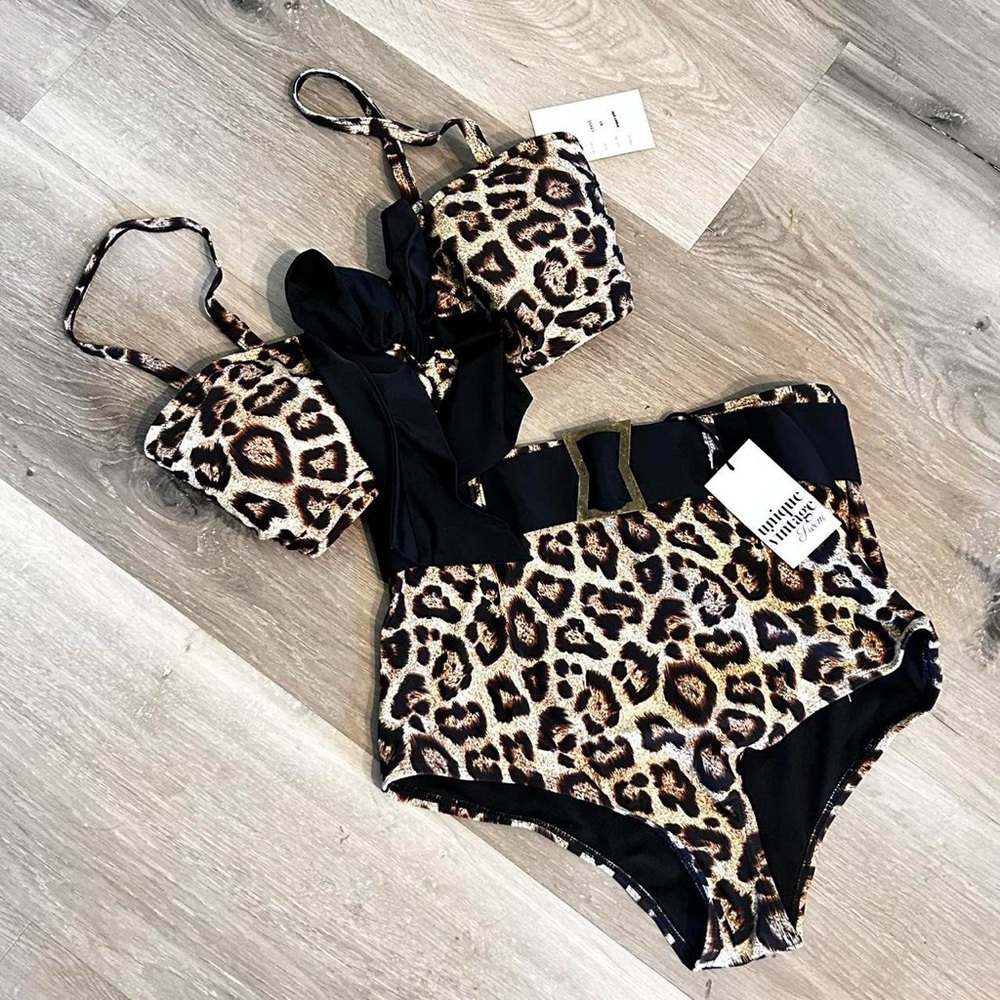 Unique Vintage Brown and Black Leopard Bikini